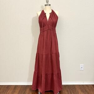 OLD NAVY Maxi Dress Maroon Fit & Flare Gauze Tiered Sleeveless NWT